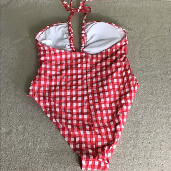 Wild Fable Women Red Gingham Retro/Pin Up 1 Piece High Cut Swimsuit Sz.Med NWOT - Picture 6 of 9
